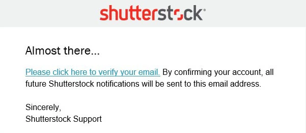 Konfirmasi email setelah daftar di shutterstock