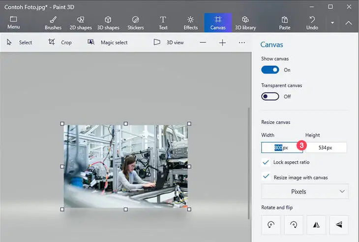 Mengecilkan ukuran foto di Paint 3D